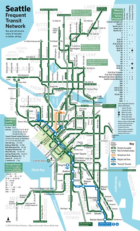 Everything you need to know about Seattle's public transportation, collected in a single map.     EDIT: This is the old bus route, pre-Prop. 1. RIP Bus Route Map, Seattle Christmas, Transport Map, Seattle Map, Metro Bus, Airport Guide, Portland Style, Seattle Trip, Transit Map