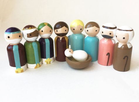 Kids Nativity Set, Nativity Peg Doll, Mary Joseph And Baby Jesus, Wooden Peg Dolls, Christmas Nativity Set, Peg People, Wooden Pegs, Christmas Nativity, Baby Jesus