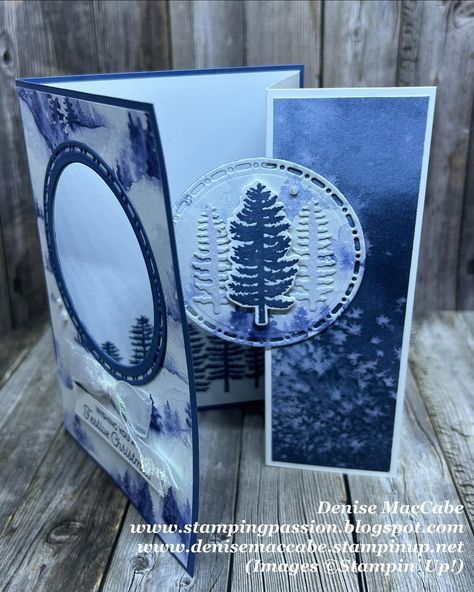 Winter Meadow Designer Series Paper and Forever Forest “Z” Fold Window Card/Peekaboo Card. Such a lovely fun fold card which looks totally different when using different papers. #wintermeadowdsp #foreverforestbundle #stampinupdemonstratoraustralia #denise_stamppassion Fun Fold Window Cards, Forever Forest Stampin Up Cards, Winter Meadow, Post It Note Holders, Creative Card, Window Cards, Note Holders, Designer Series Paper, Fun Fold Cards