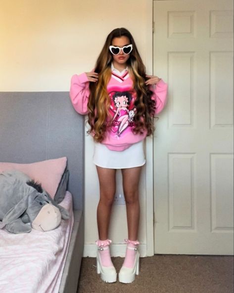 dollskill betty boop sweater
aliexpress depop mini skirt
pink frilly socks
shein white mary jane heels
white heart shaped sunglasses 

#valentinesday #vday #valentinesdayoutfit #vdayoutfit #y2koutfit #softgirl #baddieaesthetic #dollette #bratzaesthetic #bratzfashion #barbiefashion #fitcheck #ootd #cuteoutfit #fashion #outfit #pinkoutfit #hearts #baddie Pink Mary Janes Outfit, White Mary Janes Outfit, Frilly Socks And Heels, Frilly Socks Outfit, White Mary Jane Heels, Mary Janes Outfit, Trip Fits, Vday Outfit, Heels And Socks