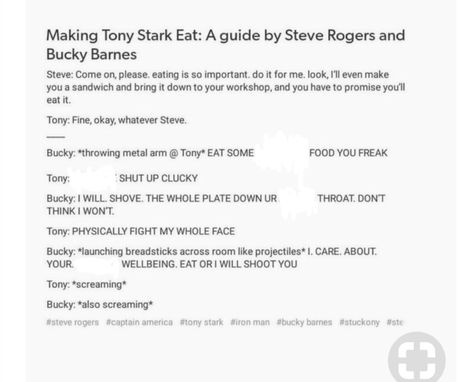 Making Tony eat: Bucky vs Steve Steve X Tony X Bucky Fanart, Steve X Tony X Bucky, Bucky And Tony, Tony X Bucky, Bucky X Steve, Bucky Tony, We Have A Hulk, Movie Nerd, Mom Friend