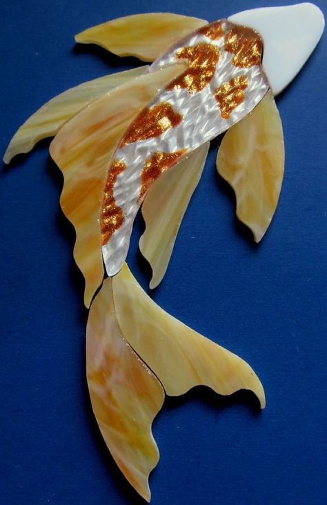 Goldfish Stained Glass Pattern, Fused Glass Koi Fish, Koi Stained Glass Pattern, Butterfly Koi Fish, Butterfly Koi, Mosaic Inlay, Fused Glass Artwork, Live Aquarium, Mosaic Tile Art