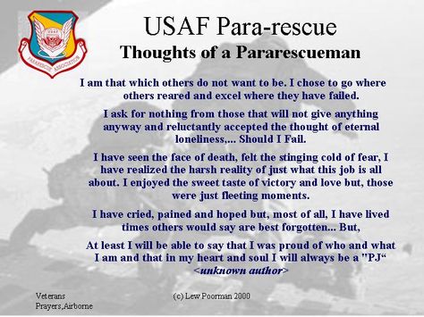 Thoughts of a Pararescueman by Lew Poorman Usaf Pararescue, Air Force Pararescue, Military Brat, Air Force Veteran, Delta Force, Team Cap, Army Strong, Military Love, Special Ops