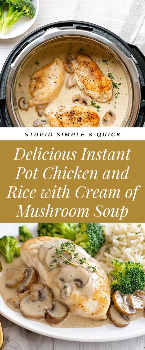 Image for Delicious Instant Pot Chicken and Rice with Cream of Mushroom Soup Instant Pot Chicken And Rice, Cream Of Mushroom Chicken, Stews Recipes, Chicken And Rice Dishes, Cream Of Mushroom Soup, Cream Of Mushroom, Rice Dish, Comfort Dishes, Chicken And Rice