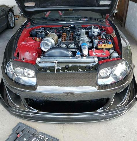 #Toyota #Supra #Engine_Bay #Turbo #JDM Jdm Engine, Civic Ef, Jdm Engines, Best Jdm Cars, Drifting Cars, Abstract Pattern Design, Cool Car Pictures, Pretty Cars, Tuner Cars