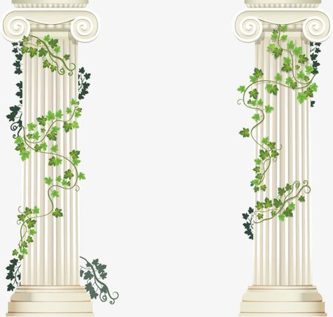 Vines On Pillars, Vines On Columns, Vines Border Design, Greek Pillars Drawing, Pillar Drawings, Pillars With Flowers, Pillar Drawing, Pillar Illustration, Pillar Painting Ideas