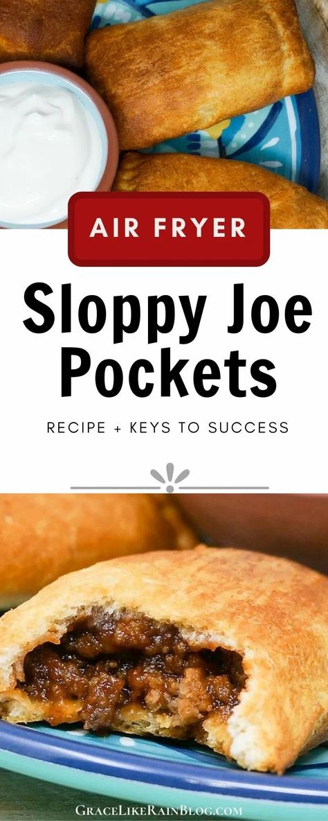 Air Fryer Sloppy Joe Pockets are an easy dinner or snack idea that cooks in just a few minutes in the Air Fryer. This recipe takes our delicious Sloppy Joe filling and stuffs into buttery crescent roll pockets. Simple - only four ingredients! | Air Fryer BBQ Hot Pockets Homemade | Easy Air Fryer Recipes | Beginner Air Fryer Recipes | Air Fryer Snacks | #airfryer #bbq #sloppyjoes #recipes Hot Pockets Homemade, Sloppy Joe Pockets, Beginner Air Fryer Recipes, Stovetop Appetizers, Hot Pocket Recipes, Homemade Hot Pockets, Homemade Crescent Rolls, Recipe Air Fryer, Sloppy Joe Recipe