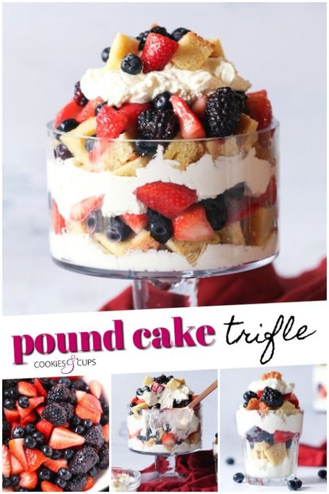 Pound Cake Trifle Recipes, Pound Cake Trifle, Trifle Recipes Easy, Easy Trifle, Cake Trifle, Easy Pound Cake, Dessert Truffles, Berry Trifle, Sour Cream Pound Cake