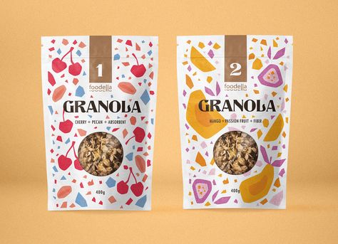 Granola Package Design, Granola Illustration, Granola Packaging Ideas, Trail Mix Packaging, Granola Packaging Design, Senior Illustration, Granola Branding, Granola Design, Homemade Packaging