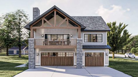 Craftsman Style Two-Story 2-Bedroom Carriage Home with 3-Car Garage and Open Concept Living Garage Apartment Floor Plans, Garage Apartment Plan, Apartment Plan, Garage Guest House, Carriage House Plans, Garage Apartment Plans, Vertical Siding, Garage Apartments, Garage House Plans