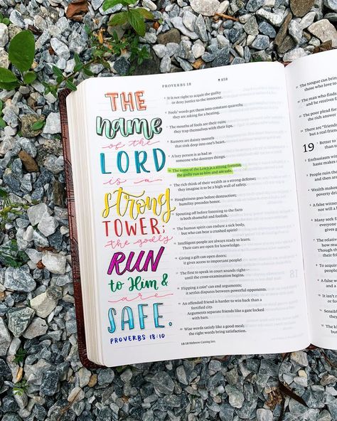 Emma's Bible Journaling on Instagram: ““The name of the Lord is a strong fortress; the godly run to him and are safe.” ‭‭Proverbs‬ ‭18:10‬ ‭NLT‬‬ Bible: NLT Filament Journaling…” Study Journal Ideas, Bible Study Journal Ideas, Nlt Bible, Matthew Bible, Bible Artwork, Tombow Brush Pen, Book Of Matthew, Study Apps, Bible Journaling Ideas Drawings