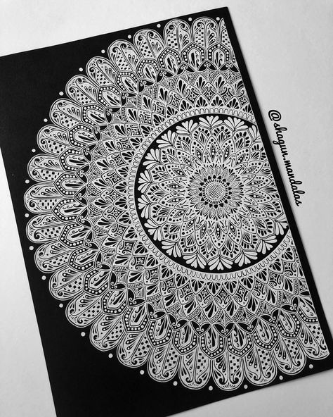 In the heart of chaos, the mandala emerges as a sanctuary of peace and tranquility. ✨ Supplies used Paper : Brustro black sheet Pens : Brustro white pen . . Use code SHAGUN10 for 10% off on @brustro_official non-discounted art supplies and SHAGUN5 on discounted from @creativehandsartmaterials @brustro_official website. . . #mandala #mandalalovers #mandalas #ilovesharingmandala #uniquemandalafeat #meditativemandala #mandalasharing #zentangleist #mandalalover #mandaladrawing #blxckmandalas... White Pen Art On Black Paper Mandala, Black Sheet Drawings, White Mandala On Black Paper, Easy Pen Sketches, Mandala On Black Paper, Chakra Mandala, Peace And Tranquility, White Mandala, Mandala Art Therapy