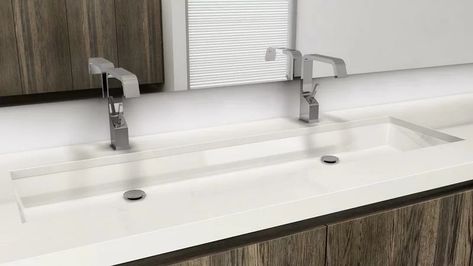 Double Trough Sink, Trough Sink Bathroom, Concrete Sink Bathroom, Large Bathroom Sink, Sink Undermount, Stone Bathroom Sink, Bathroom Sink Design, Drop In Bathroom Sinks, Rectangular Sink Bathroom