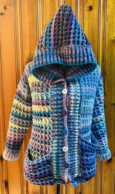 Jas K Crochet: Hooded Waffle Cardigan Crochet Waffle Cardigan Pattern Free, Crochet Hoodie Pattern Free, Hooded Coat Pattern, Hooded Sweater Pattern, Hooded Cardigan Pattern, Diy Crochet Cardigan, Waffle Cardigan, Crochet Waffle Stitch, Crochet Cardigan Free