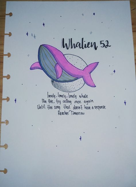 Lettering using color pen and drawing pen Whalien 52 Lyrics, Bts Whale, Flower Wall Hanging Decor, Bts You Never Walk Alone, Room Hanging Decor, Diy Paper Wall Hanging, Lyric Drawings, Whale Drawing, Wall Hanging Ideas