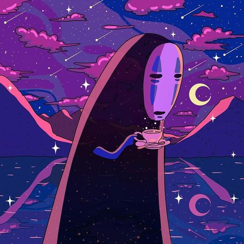 Miyazaki, Art Anime, The Moon, Moon, Coffee, Stars, Purple, Anime, On Instagram