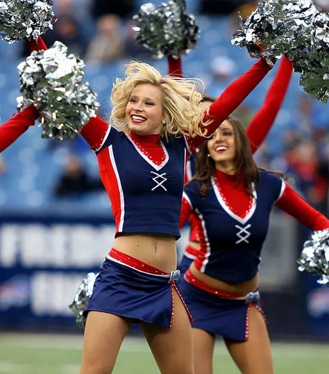 Buffalo Bills Cheerleaders, Women In Sports, Cheerleading Photos, Navy Blue Cocktail Dress, Football Cheerleaders, Cheerleader Girl, Cheer Girl, Nfl Cheerleaders, Dance Teams