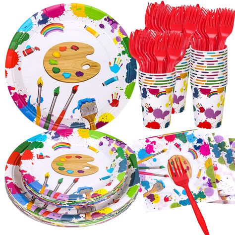 PRICES MAY VARY. SERVE 20 GUESTS -- This Art Painting Party Supplies can serve up to 20 guests. Includes 20 9" dinner plates, 20 7" dessert plates, 20 forks, 20 9 oz beverage cups and 2-ply napkins. A total of 100 pieces are included. ART BIRTHDAY PARTY DECORATIONS -- The art birthday party decorations use elements like paints, brush. The colorful paints dance on the plate, making the Eye-catching, perfectly fitting the art painting party theme. The perfect artistic pairing will amaze your guest Paint Birthday Party, Crayola Party, Painting Plates, Painting Birthday Party, Birthday Painting, Art Birthday Party, Painting Party, Art Birthday, Theme Party Decorations