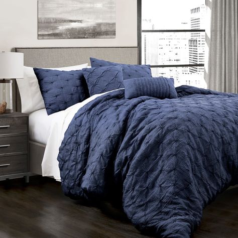 Navy Ravello Pintuck Comforter Set - Lush Decor - image 1 of 2 Navy Comforter, Pintuck Comforter, Modern Farmhouse Style Bedroom, Farmhouse Style Bedrooms, Textured Bedding, Lush Decor, King Comforter Sets, Teenage Bedroom, Queen Comforter Sets