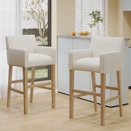 Add quintessential seating to your home that elevates your decor. Featuring smooth upholstery and a classic H-frame base, our barstool set brings a sophisticated touch to any interior space. Each stool has cozy armrests that not only offer incredible comfort but also truly accentuate the superior style of your home decor. Completed with a solid wood frame with a gorgeous weathered finish, this set of two barstools provides sturdy space for you to perch at any kitchen counter or home bar. Color: Counter Stools With Backs, Modern Counter Stools, Simplistic Style, Stools With Backs, Wood Counter, Contemporary Fabric, Black Bar, Counter Height Bar Stools, Noble House