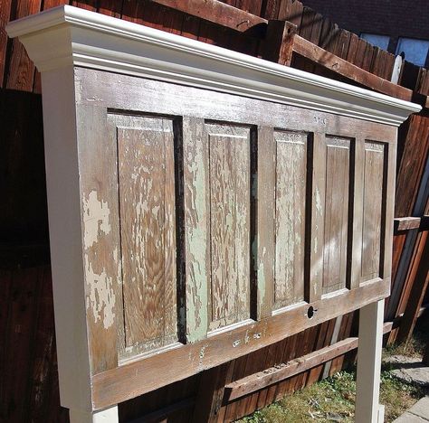 90 year old door made into a king size headboard, doors, home decor, repurposing upcycling Old Door Headboard, Diy King Headboard, Shutters Repurposed Decor, Door Headboards, 5 Panel Doors, Headboard From Old Door, Repurposed Headboard, Rustic Shutters, Door Headboard