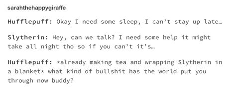 Hufflepuff and Slytherin, awwww One of my friends is a Hufflepuff and I can guarantee this happens Slytherin X Hufflepuff Couple, Hufflepuff Slytherin Friendship, Hufflepuff And Slytherin Friendship, Slytherin And Hufflepuff Couple, Hufflepuff And Slytherin Relationship, Hufflepuff X Slytherin, Slytherin X Hufflepuff, Umbrella Academy Imagines, Five And Klaus