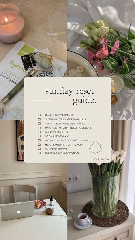 Reset Days Aesthetic, Sunday Care Routine, Things To Do To Reset, Mood For 2024, Weekend Reset Aesthetic, Dont Spend Another Year Doing The Same Shi, Sunday Things To Do, Spring Reset Routine, Beginner Healthy Recipes