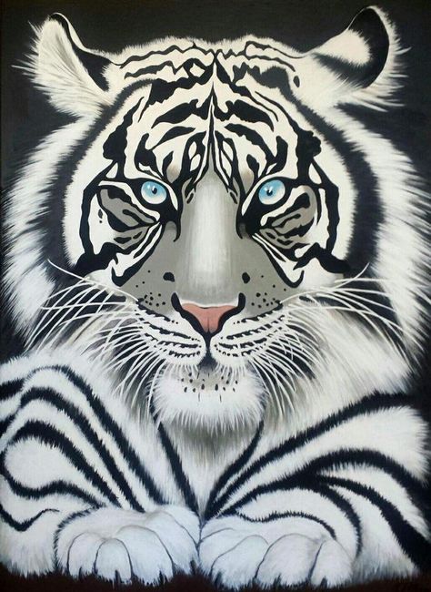 Tiger Acrylic Painting, White Tiger Art, Doodle Canvas, Dna Art, Sheet Metal Art, White Tigers, Tiger Artwork, Painting Animals, Tiger Painting