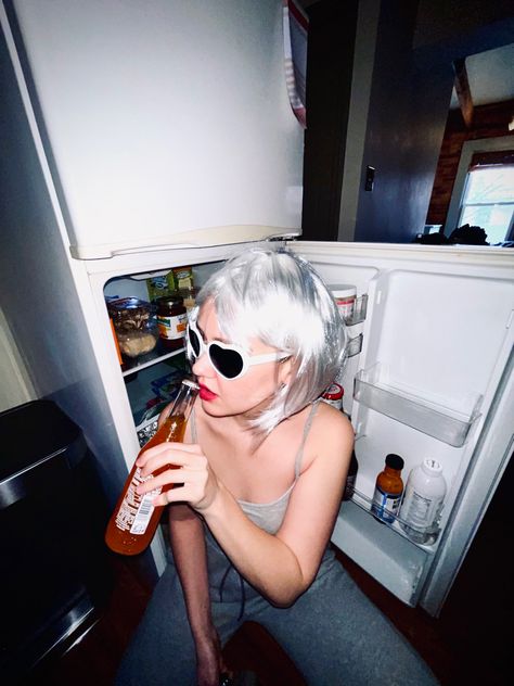 Fridge Photoshoot, Fridge Photography, Wig Photoshoot, Self Photoshoot, Silver Wig, Self Portait, Silver Wigs, Self Portrait Photography, Self Portraits