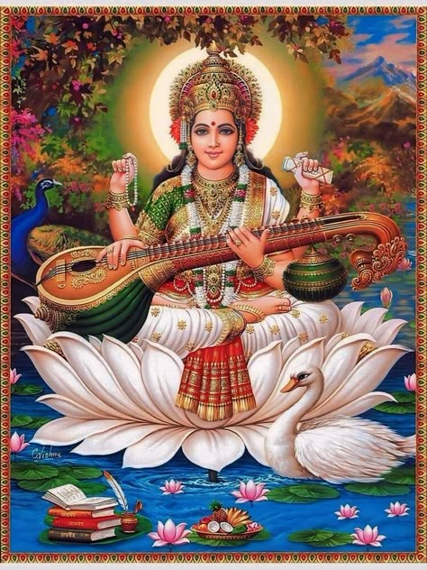 Sarasvati Ma, Amma Wallpaper, Lord Paintings, Indian Gods Art, Jai Maa Saraswati, Blessings Always Guruji Wallpaper, Mata Saraswati, Guruji Wallpaper, Ma Lakshmi