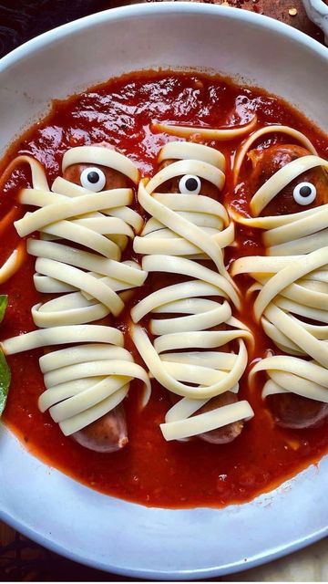 Cooking Real Food for Real People on Instagram: "Because sometimes the Halloween food is as fun as the Holiday itself 😉🙌 Make your Halloween night extra spooky this year by making this fun Dinner Idea! 👻 🕸 🕷 . . . Italian Sausage wrapped in Fettuccini on a bed of Marinara . . . . . . . . #halloweenfunfood #spookyfood #halloweenpartyideas #scaryfood" Halloween Sausage Ideas, Halloween Sausage, Scary Food, Sausage Wrap, Fun Holiday Treats, Halloween Menu, Halloween Foods, Fun Dinner, Happy Haunting