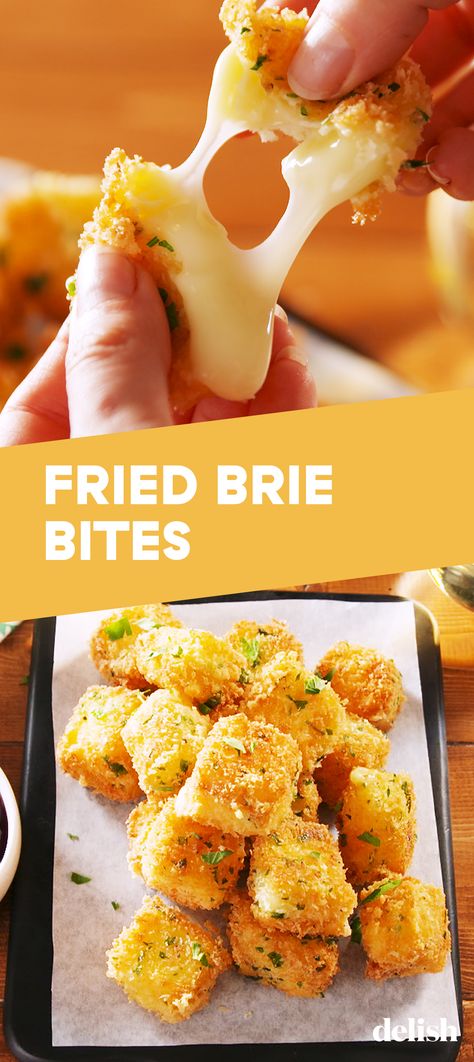 Fried Brie Bites are the holiday party app of your DREAMS. Get the recipe at Delish.com. #recipe #easy #easyrecipes #delish #apps #appetizer #fried #brie #cheese #partyapps #partyideas #partyfood Brie Meal Recipes, Fried Brie Bites, Leftover Brie Recipes, Bre Cheese Ideas, Fried Brie Cheese, Appetizers Brie, Fried Brie, Brie Cheese Recipes, Gourmet Grilling