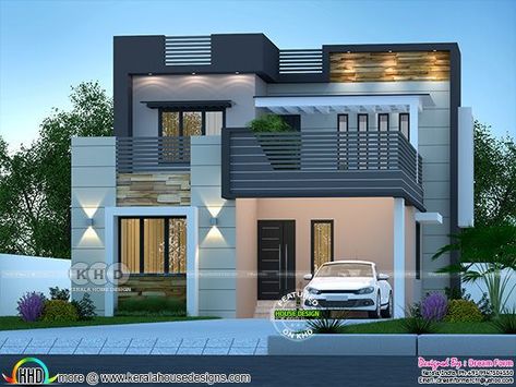 Front elevation of 1600 square feet house with 3 bedrooms Lcd Unit, Kerala House, 2 Storey House Design, House Gate, House Outer Design, House Roof Design, Small House Elevation, Small House Front Design, Best Modern House Design