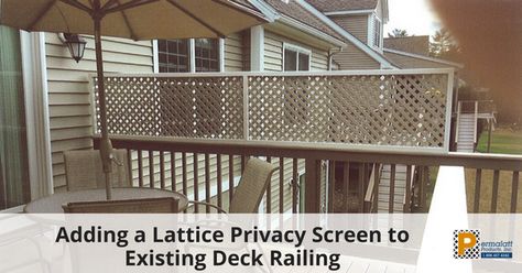 Do you want to add a lattice privacy screen to existing deck railing? There are several solutions. See our recommendations and customer photos for ideas. Deck Privacy Panels Diy, Adding A Lattice Privacy Screen To Existing Deck Railing, Privacy Screen On Top Of Deck Railing, Deck Rail Privacy Ideas, Privacy Wall On Deck Railing, Condo Deck Privacy Ideas, Lattice Privacy Screen For Deck, Deck Railing Privacy, Refinish Deck