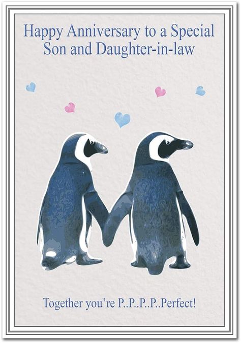 Anniversary Cards for Son and Daughter in Law - Happy Wishes Congratulations - Blank Inside to Write own Message - Special Keepsake Greeting - Quality Card - Cute Penguin Couple Theme : Amazon.co.uk: Everything Else Belated Anniversary Wishes, Cute Penguin Couple, Anniversary Wishes For Couple, Wedding Anniversary Greeting Cards, Penguin Couple, Happy Wedding Anniversary, Happy Wedding Anniversary Wishes, Happy Anniversary Wishes, Son And Daughter