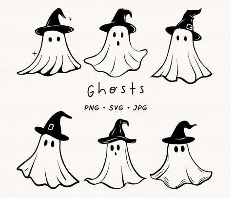 Witches Hat Painting, Ghost Sketch Simple, Cute Ghosts Drawings, Simple Ghost Doodle, Ghost Illustration Cute, How To Draw A Ghost, Ghost Art Drawing, Simple Ghost Drawing, Ghost Drawing Cute