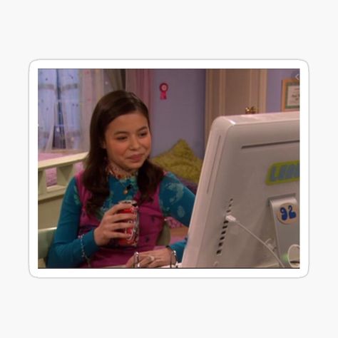 Get my art printed on awesome products. Support me at Redbubble #RBandME: https://www.redbubble.com/i/sticker/Icarly-meme-by-kidustariku/96153077.EJUG5?asc=u Meme Stickers, Icarly, Hannah Montana, Nickelodeon, Mirror Selfie, Memes