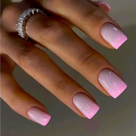 Beautiful Pink W/ Extra Pink Short Tips, Square Shaped Reusable Fake Press On Nails Sporty Length Nails, Pretty Acrylic Nails Classy Short, Black Nails With Pink Tips, Lisa Nails, Fake Press On Nails, Press On Nails Square, Almond Acrylic Nails Designs, Pink Wedding Nails, Barbie Pink Nails