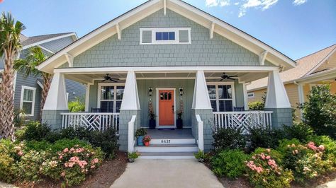 Exterior color: Sherwin Williams Halcyon Green Halcyon Green Exterior, Cottage House Colors, Sw Halcyon Green, Seaside Cottage Exterior, Willow Creek House, Cottage Exterior Paint, Halcyon Green, Cottage Building, Green Exterior Paints