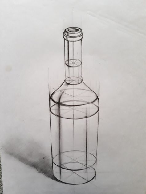 Bottle Drawing Sketch, Glass Bottle Drawing, Bottle Sketch, Still Life Sketch, Shadow Drawing, Structural Drawing, Pencil Drawings For Beginners, Bottle Drawing, Perspective Drawing Architecture