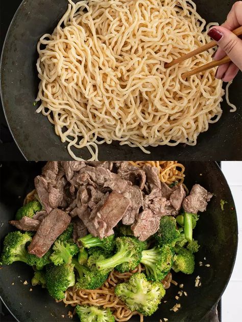 Stir-Fried Lo Mein With Beef and Broccoli Recipe Beef And Broccoli Lo Mein, Broccoli Lo Mein, Beef And Broccoli Recipe, Lo Mein Noodles, Fried Rice Noodles, Broccoli Recipe, Beef And Broccoli, Broccoli Stir Fry, Lo Mein