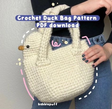 A Dozen Spectacular Kawaii Handbags to Crochet - Craft Evangelist Crochet Duck Bag, Kawaii Handbags, Crochet Duck, Duck Bag, Crochet Mignon, Confection Au Crochet, Crochet Cow, Bag Pattern Free, Kawaii Crochet