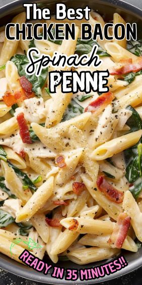 If you’re looking for a hearty and delicious pasta dish that combines savory flavors and rich textures, Chicken Bacon Spinach Penne is your answer. This recipe brings together tender chicken, crispy bacon, and fresh spinach for a satisfying meal that’s both comforting and nutritious. Whether Chicken Bacon Pasta Recipes, Campbells Green Bean Casserole Recipe, Healthy Bacon Recipes, Chicken Bacon Spinach Pasta, Bacon Pasta Recipes, Spinach Pasta Recipes, Bacon Dinner, Chicken Spinach Pasta, Chicken Bacon Pasta