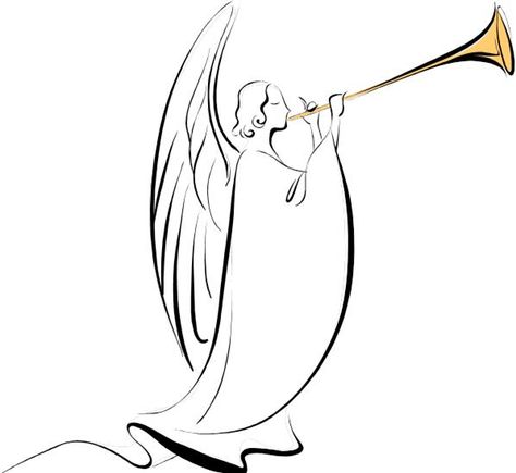 Angel-trumpet Angel Blowing Trumpet Tattoo, Trumpet Tattoo, Angel Outline, Angel With Trumpet, Angel Trumpet, Religious Art, Tattoo Ideas, Bible, Angel