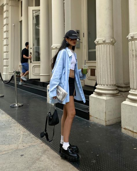 All Posts • Instagram Blue Stripes Outfit, Oversized Button Down Shirt Outfit, Loafer Outfits Women, Button Shirt Outfit, Loafers Women Outfit, Blue Striped Shirt Outfit, Button Down Shirt Outfit, Casual Work Style, Shirt Outfit Ideas