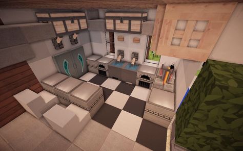 Minecraft Room Perspective, Restaurant Kitchen Minecraft, Minecraft Restaurant Kitchen, Minecraft Interior Design Kitchen, Modern Minecraft Kitchen, Kitchen Ideas Videos, Mc Interior, Minecraft Kitchen Design, Minecraft Homes