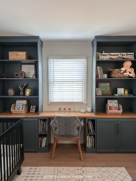 Computer Desk Shelf Ideas, Shelf Desk Diy, Bookshelves With Desk, Built In Bookshelves With Desk, Deep Bookshelf, Bookshelves And Desk, Diy Built In Bookshelves, Book Shelf Desk, Diy Built In Desk