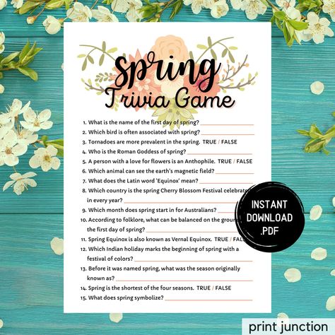 Spring Trivia Game, Printable Spring Games, Springtime Activities, Fun Spring Games, Easter Games, Spring Activities, Instant Download Spring Trivia, Springtime Activities, Fun Easter Games, Spring Music, Office Party Games, Spring Games, Slumber Party Games, Candy Match, Spring Printables