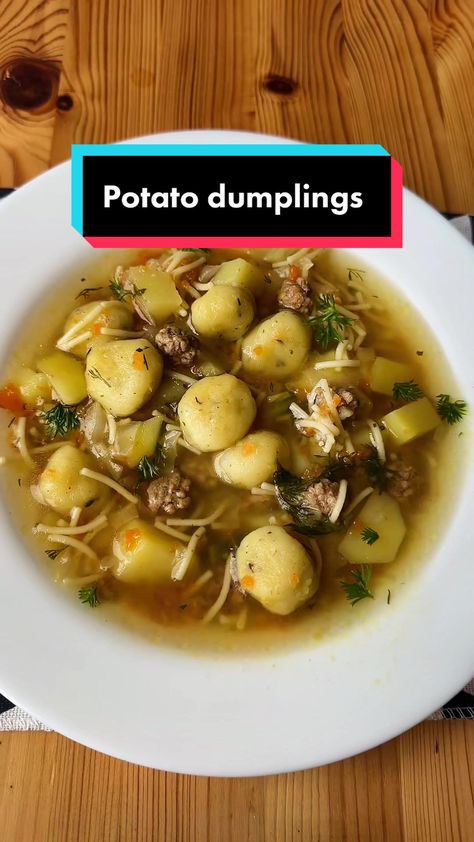 Soup With Potato Dumplings, Main Entrees, Potato Dumplings, Meatball Soup, Dumpling Recipe, Boiled Potatoes, Salad Side Dishes, Dish Recipes, Side Dish Recipes