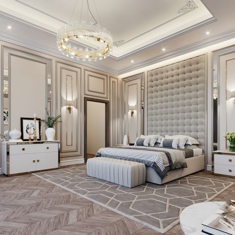 Neo-Classic Villa on Behance Bridal Bedroom, Classic Bedroom Design, Luxe Bedroom, Design Ceiling, Classic Villa, Modern Luxury Bedroom, Luxury Bedroom Design, Luxury House Interior Design, Classic Bedroom